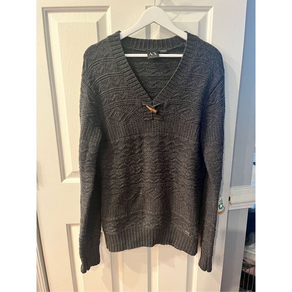 Armani Exchange Gray Mens Toggle Button Fisherman’s Sweater Sz M EUC